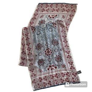 Vince Camuto long soft scarf in blue, burgundy and white.